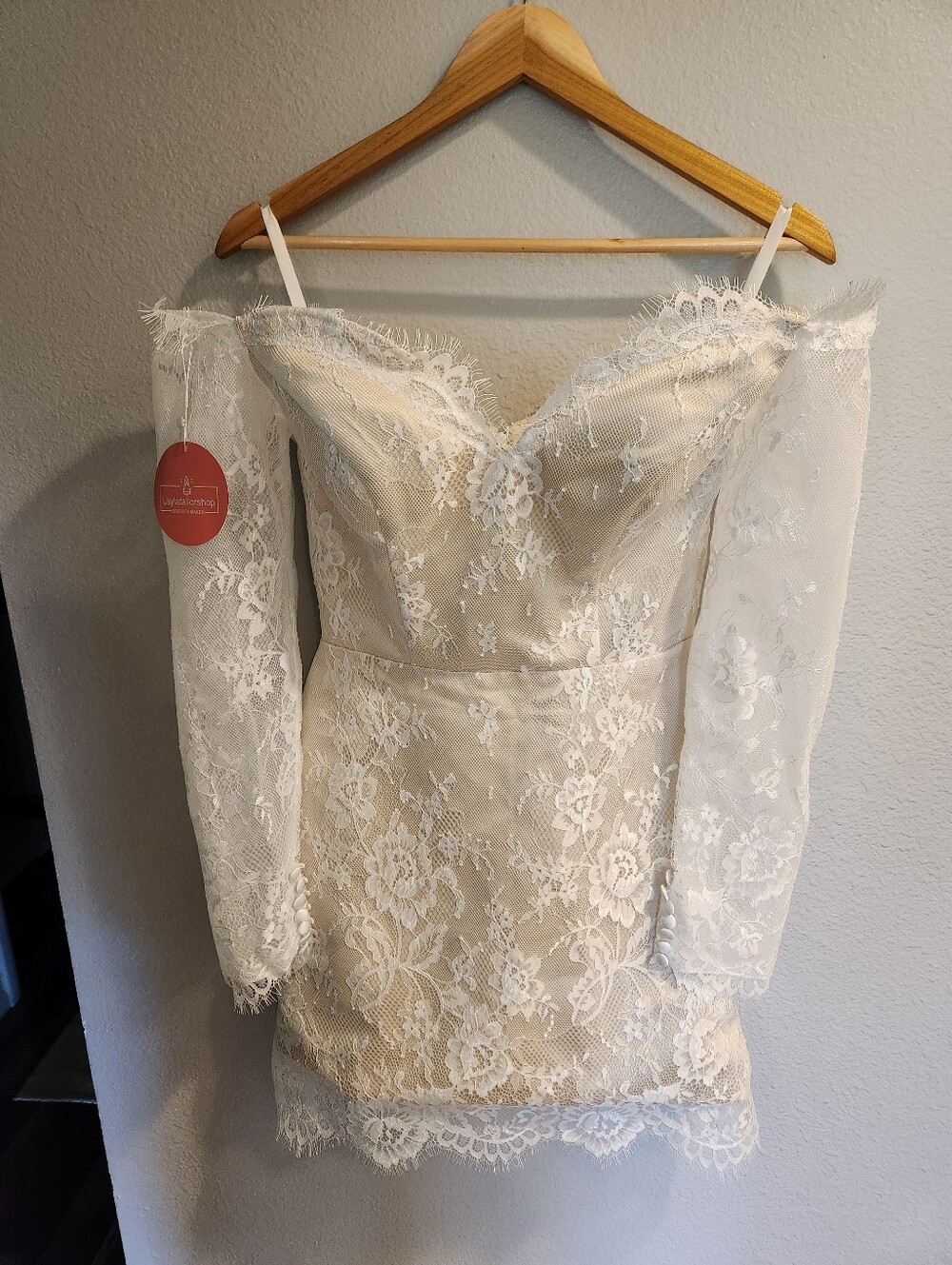 Off-Shoulder White Lace Wedding Dress by